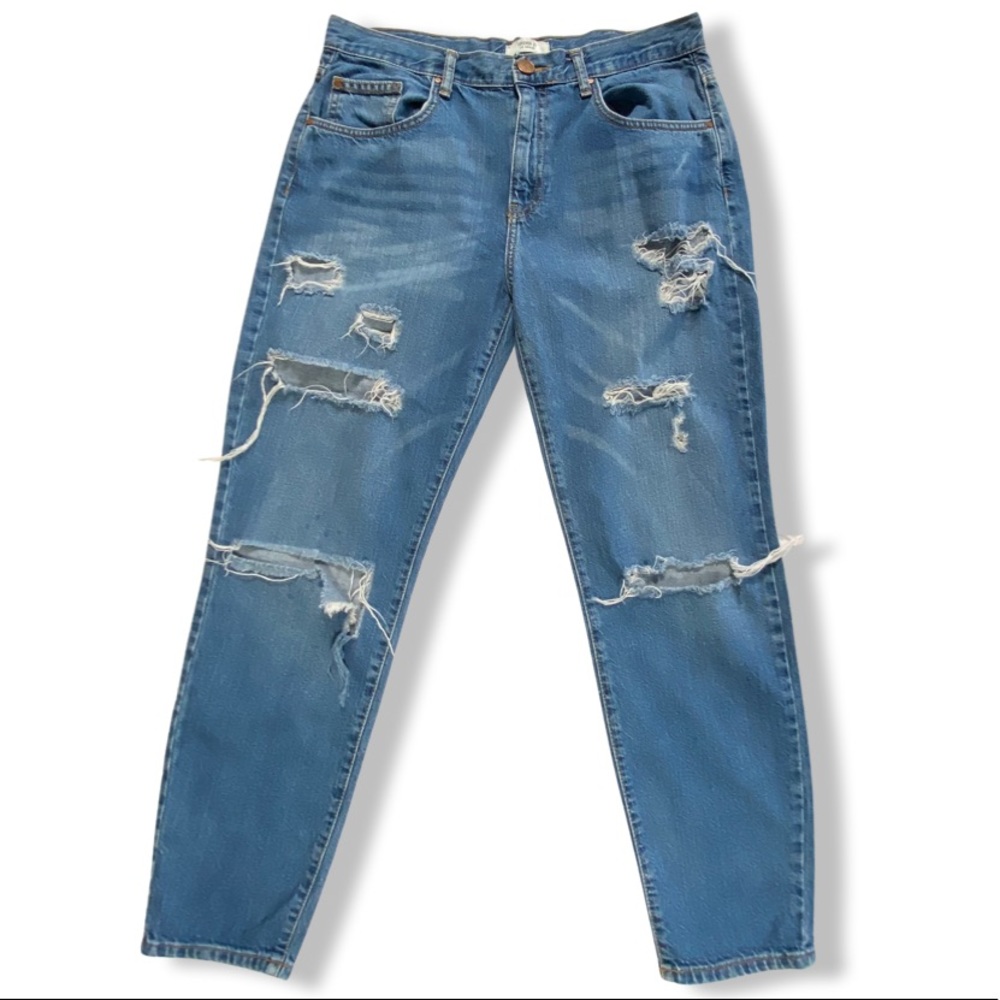 Forever 21 Jeans, Distressed Jeans, Straight, 100% Cotton, Pretty Blue Fade, EUC